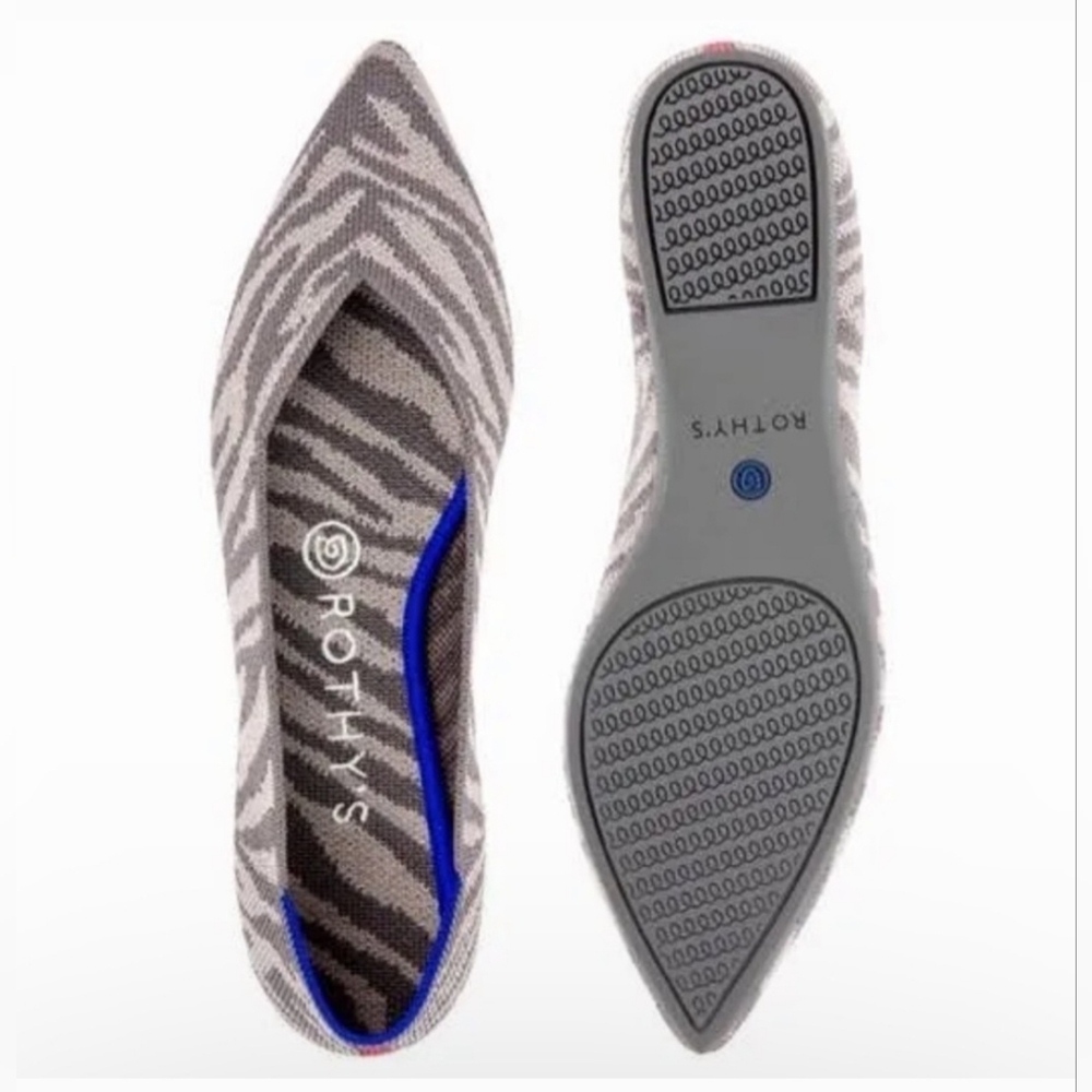 Rothys The Point Flat Grey Zebra Retired Print